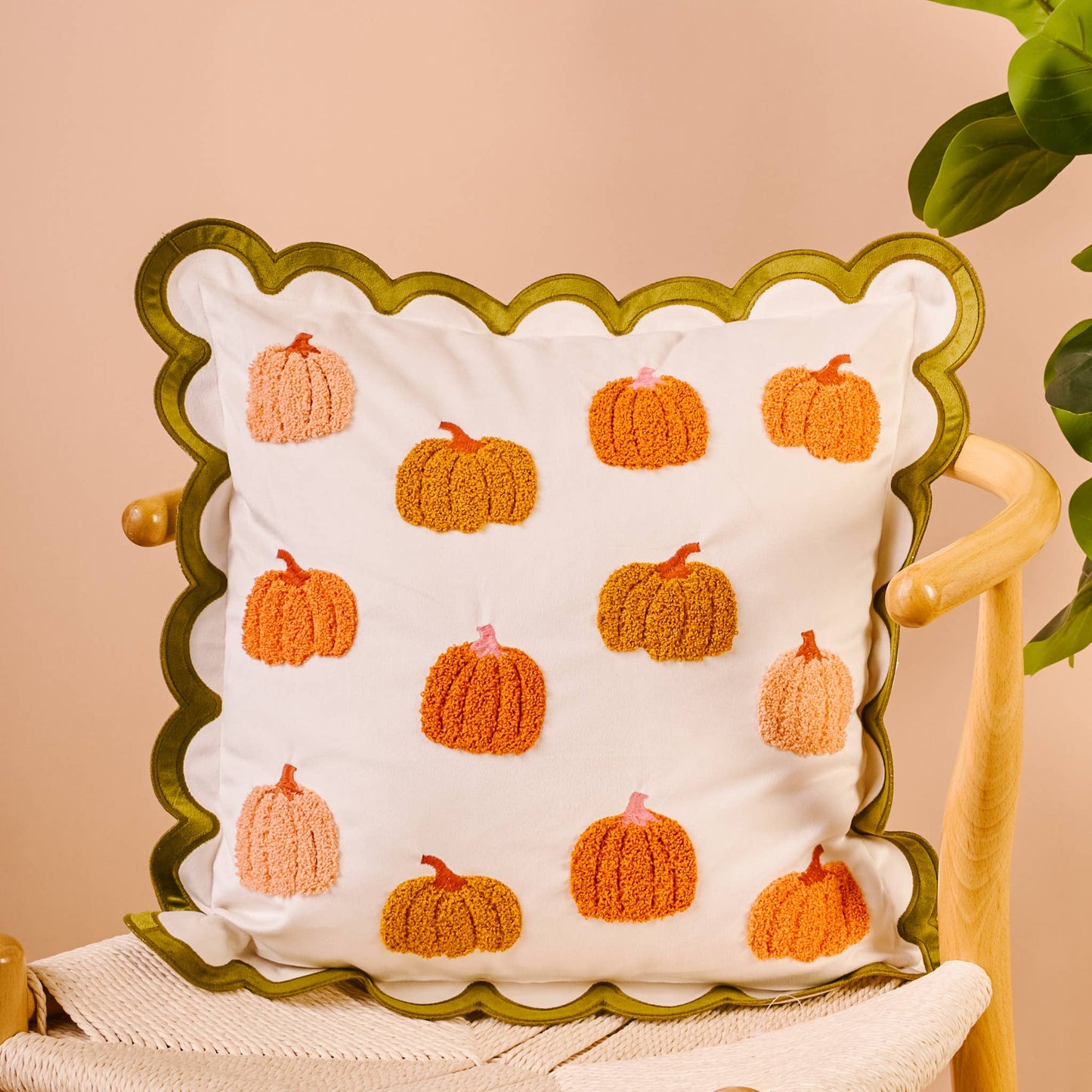 Scalloped Square Throw Pillow-Pumpkin Patch