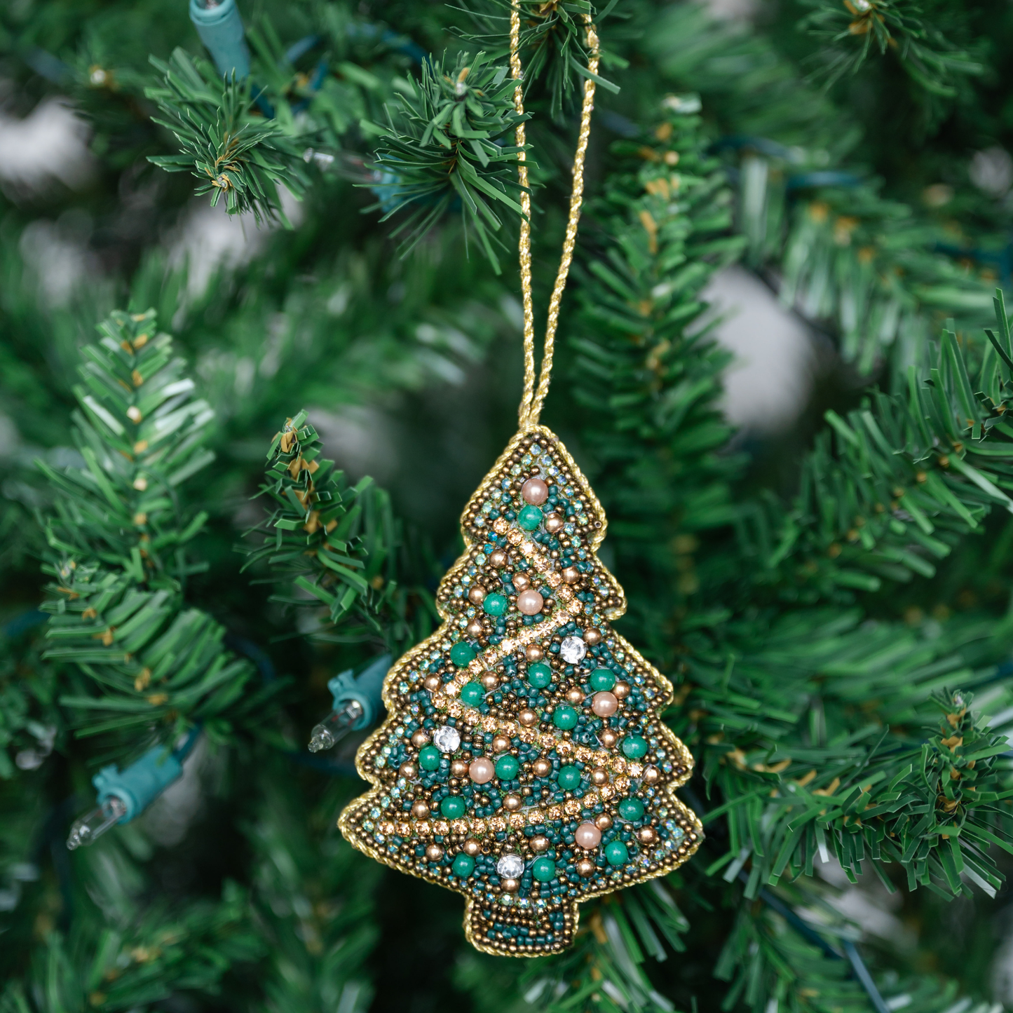 Beaded Christmas Tree Ornament in Green