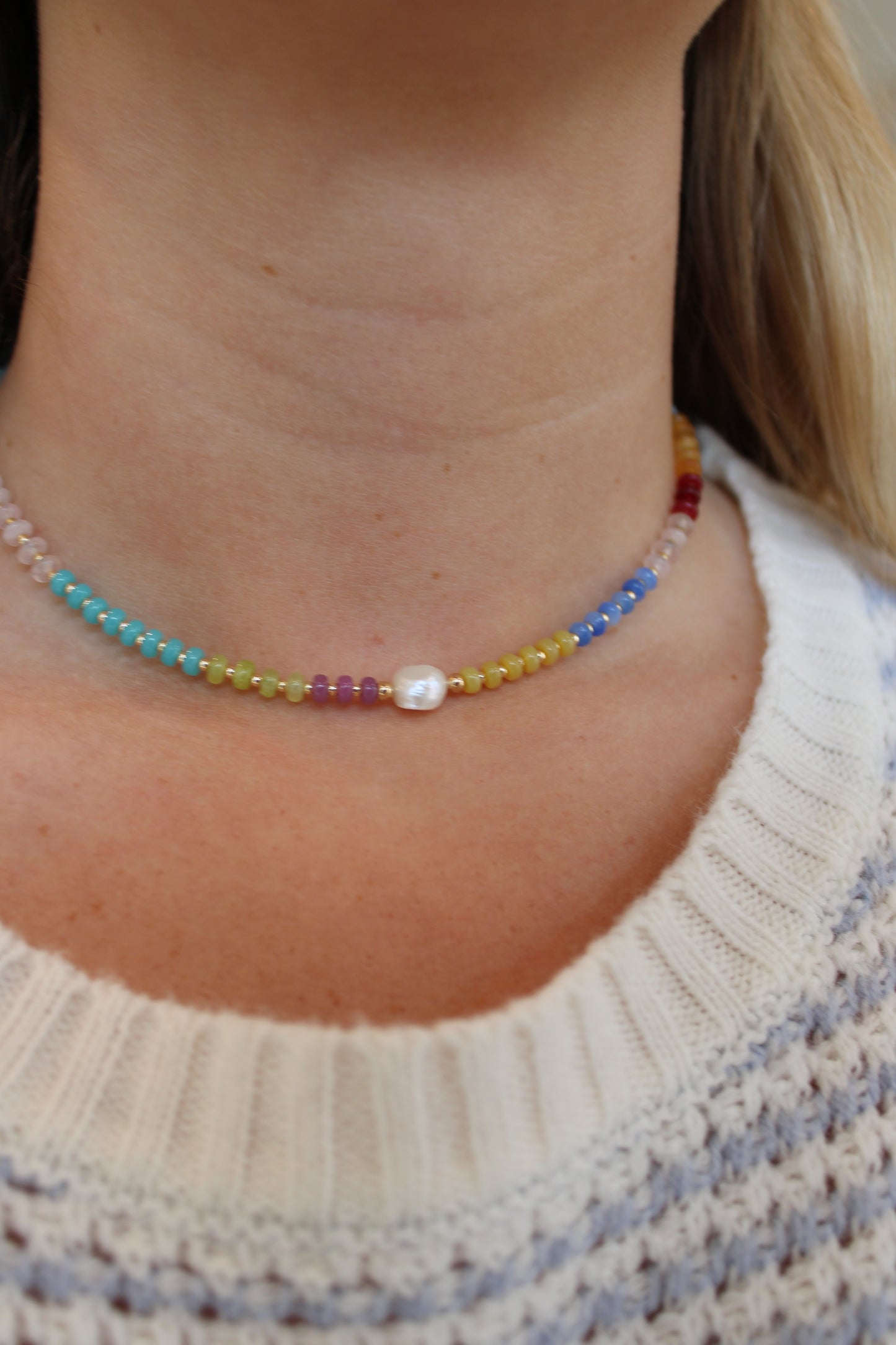 Rainbow Patch Gemstone necklace