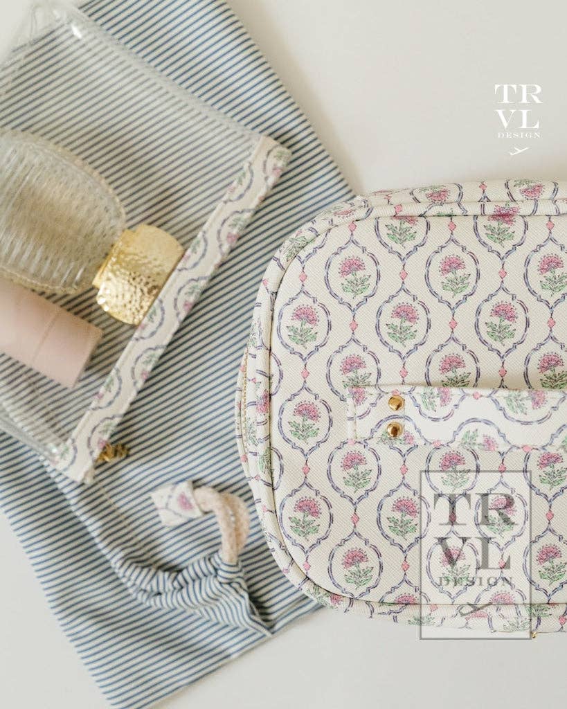 Luxe Cosmetic Bag With Navy Pinstripe Line