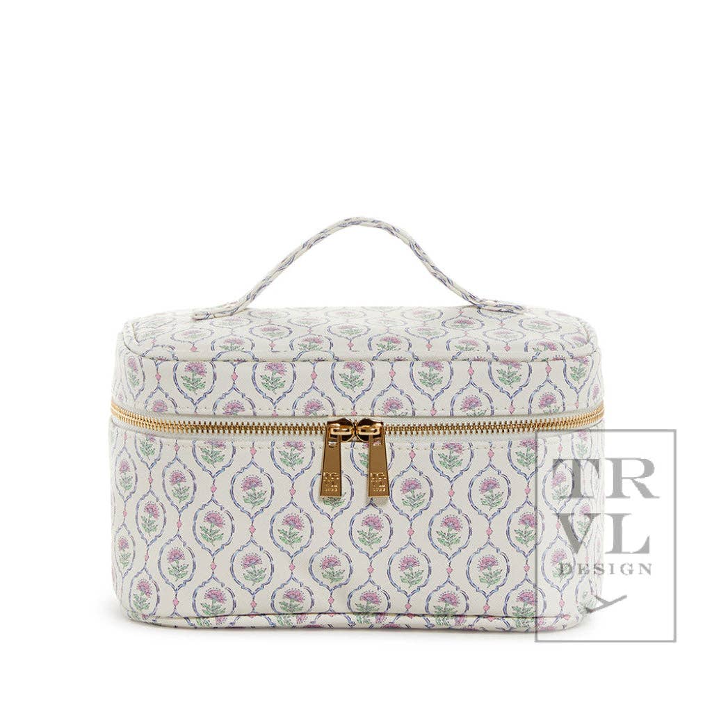 Luxe Cosmetic Bag With Navy Pinstripe Line