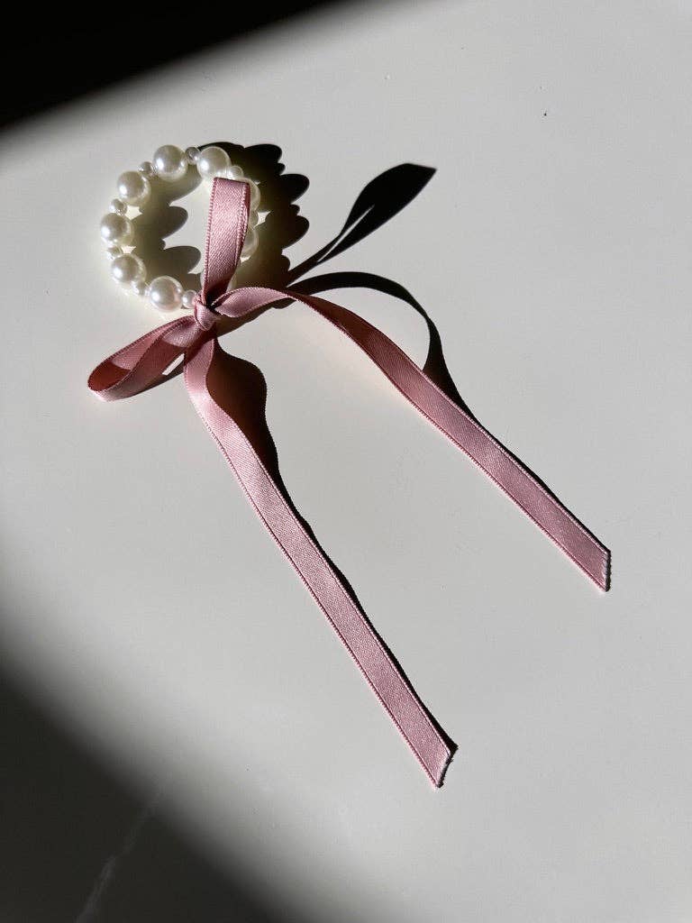 Handmade Petite Bow Pearl Hair Tie