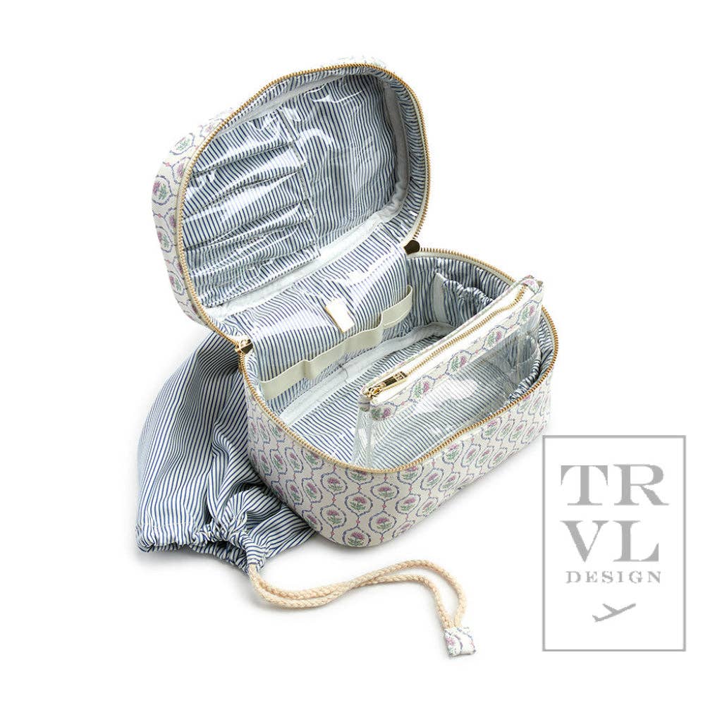 Luxe Cosmetic Bag With Navy Pinstripe Line
