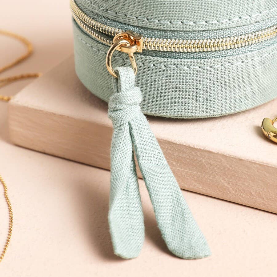 Quilted Mini Round Travel Jewellery Case- Mint