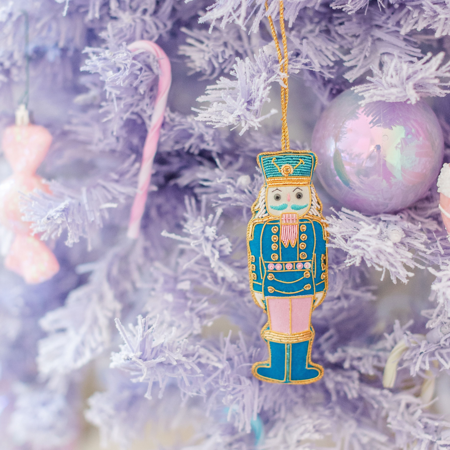 Blue & Pink Embroidered Nutcracker Ornament