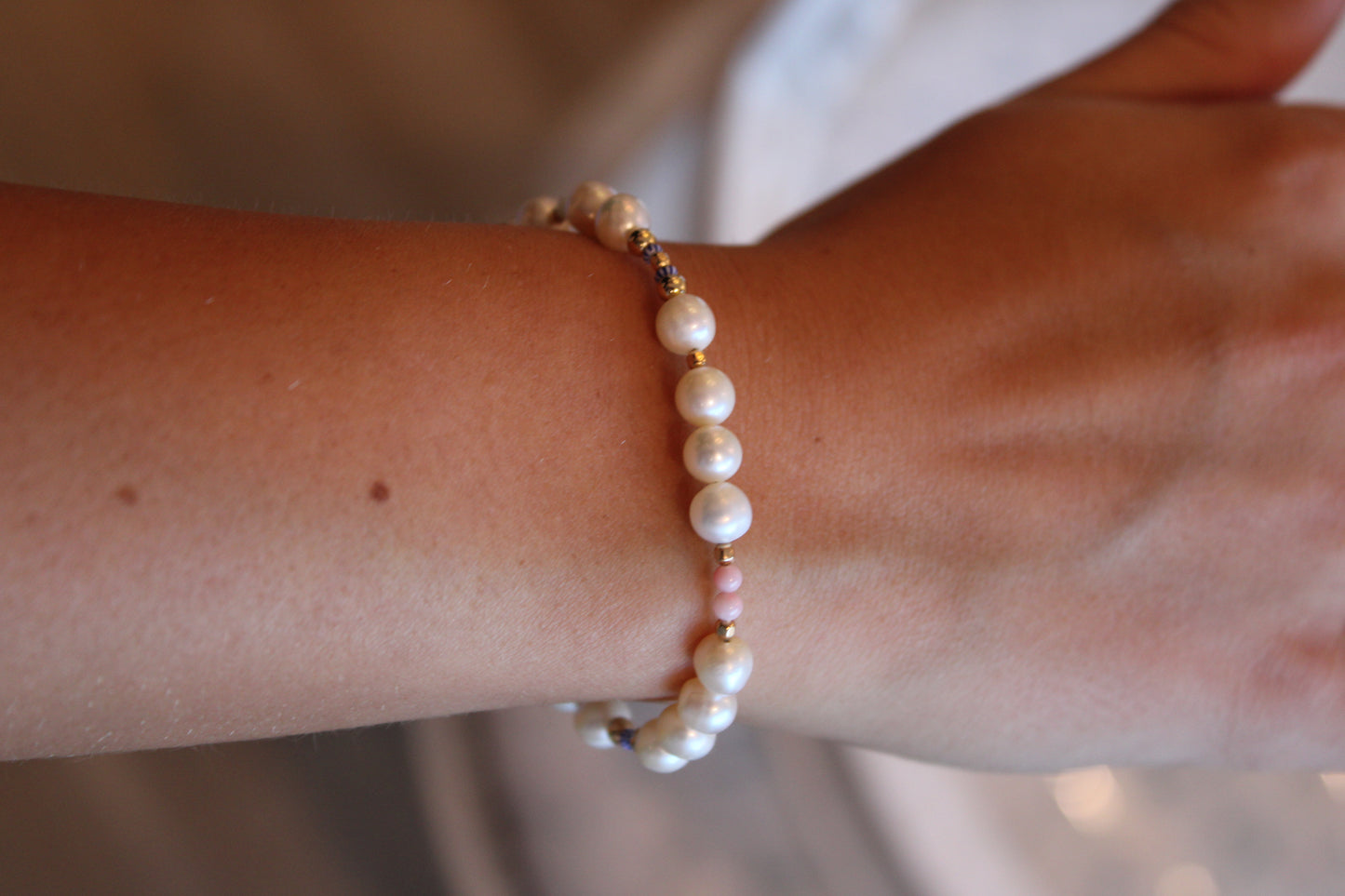Freshwater Pearl Bracelet - Blue Stripe