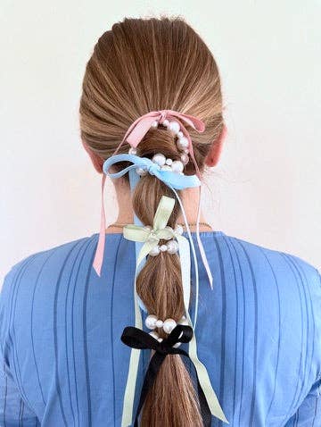 Handmade Petite Bow Pearl Hair Tie