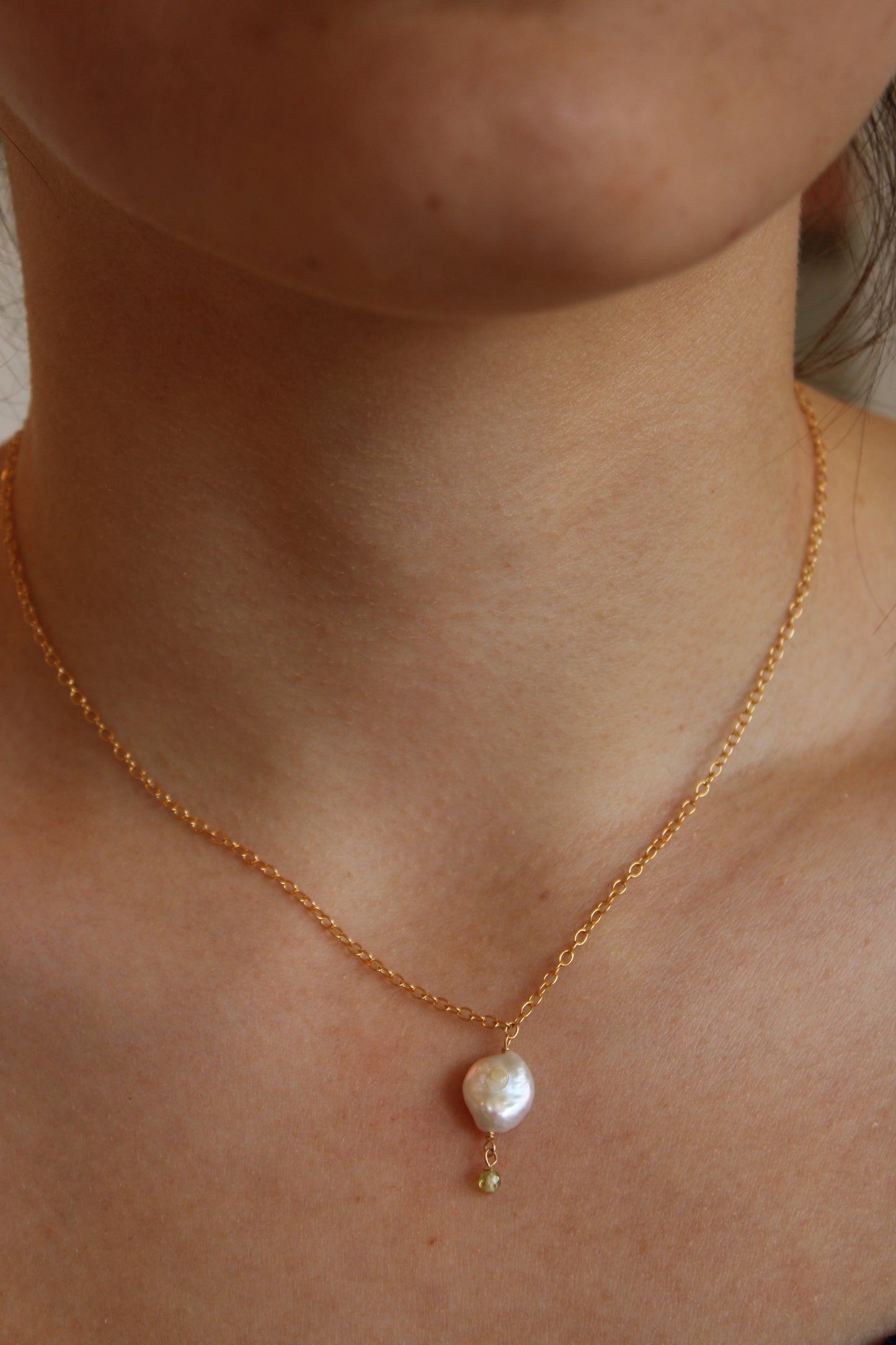 Peridot & Pearl Drop Necklace