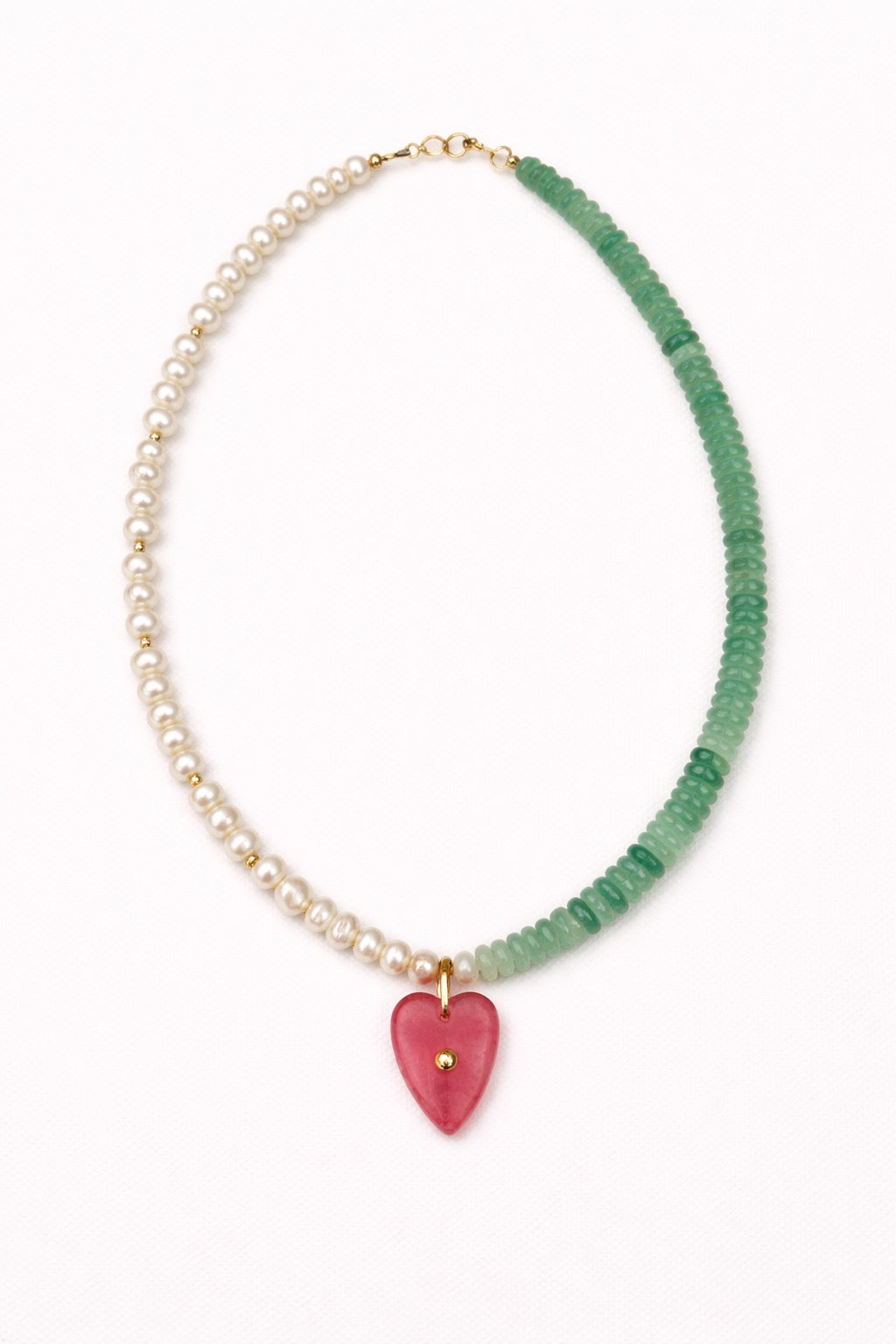 Pink Quartz + Green Aventurine Heartstone