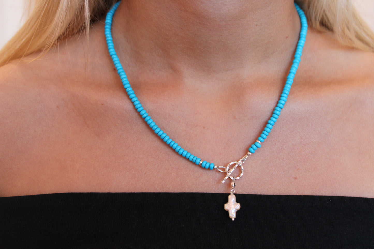 Blue Magnesite Gemstone Toggle Necklace