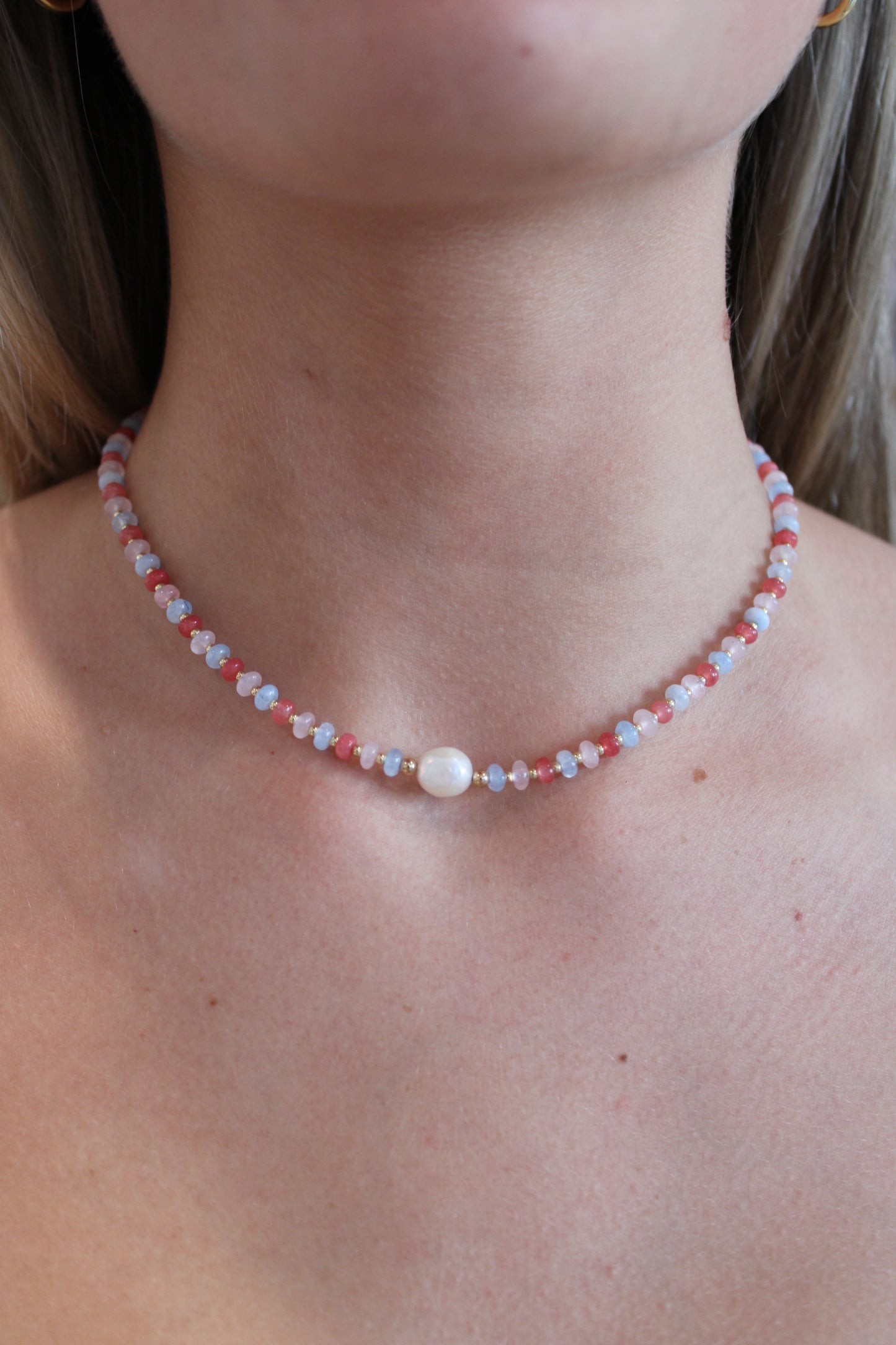 Patriotic Pearl Gemstone Necklace