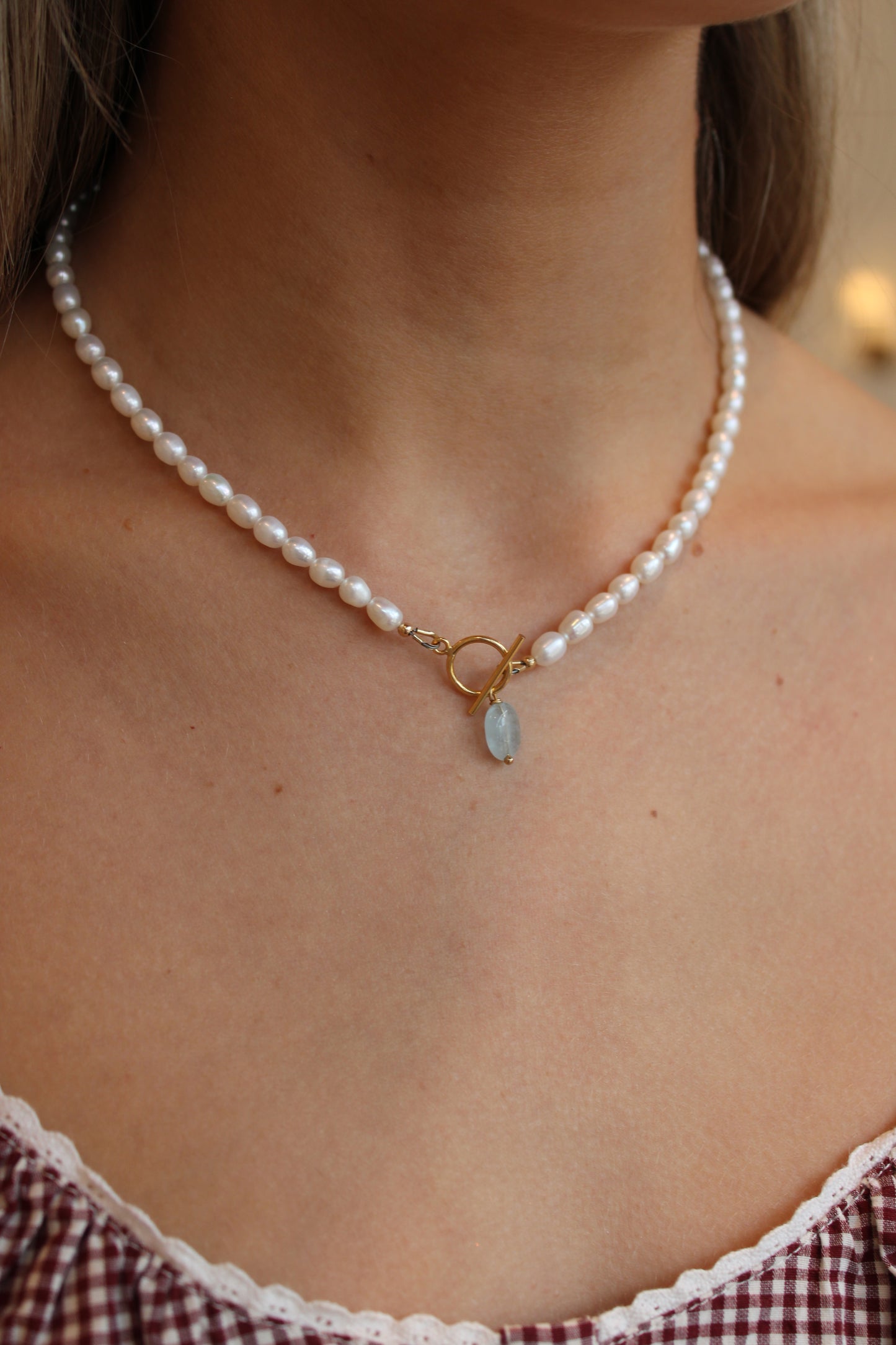Blue Horizon Pearl + Morgonite Toggle Necklace