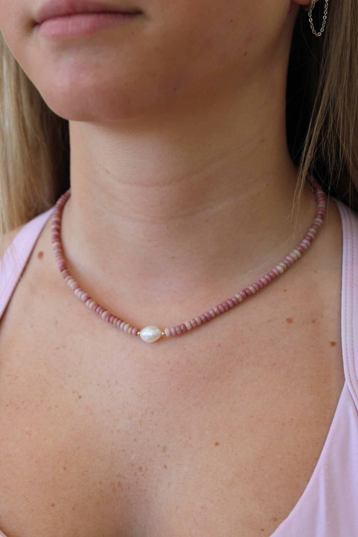 Pink Velvet Necklace - Rhodochrosite
