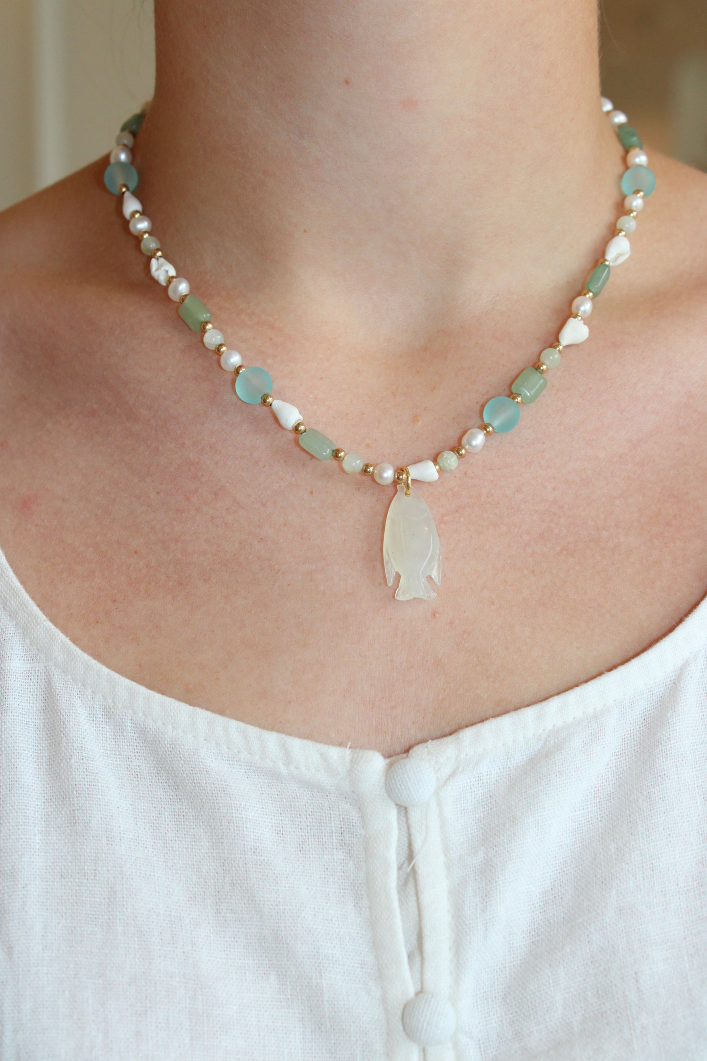 Sea Glass Tides Gemstone Pearl Necklace