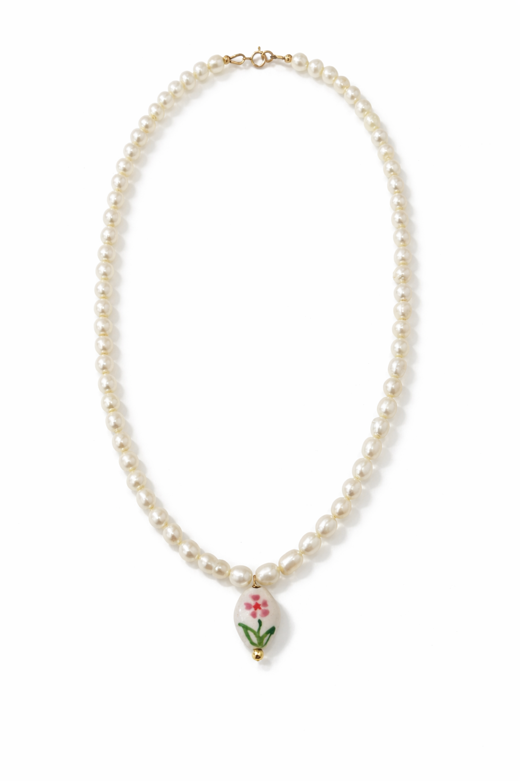 Pearl + Ceramic Flower Necklace