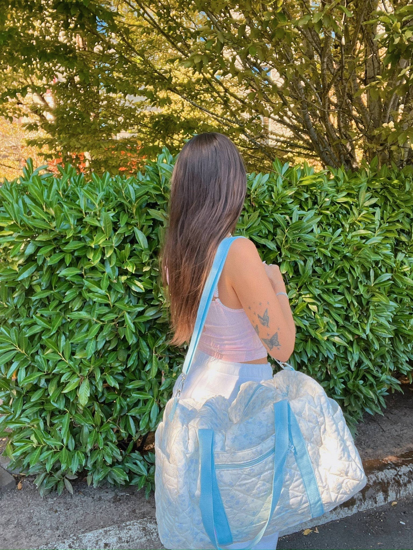 Blue Floral Duffel Bag