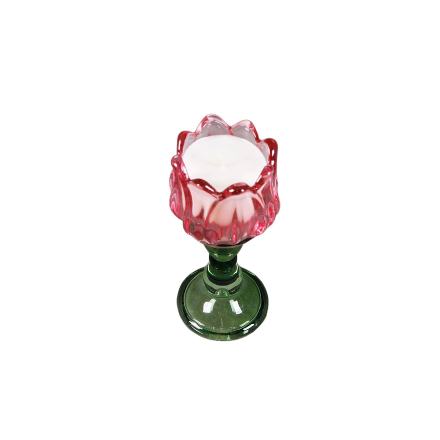 Pink Glass Tulip Candle Holder