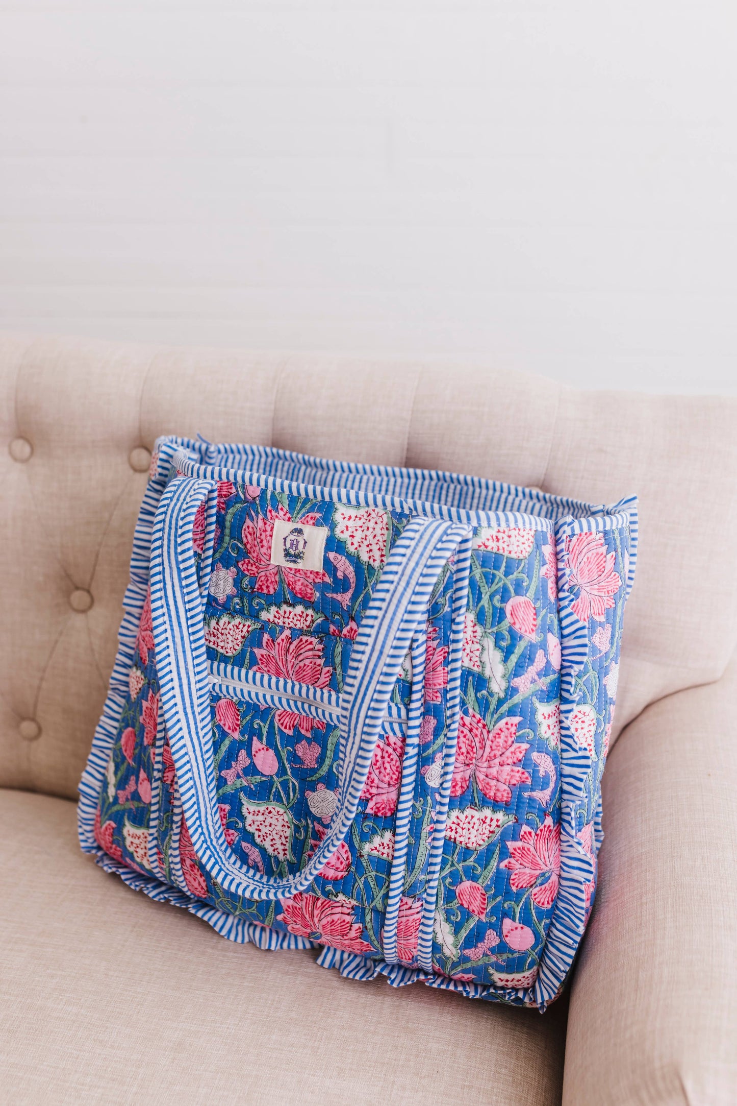 Seascape | Large Quilted Ruffle Tote Bag