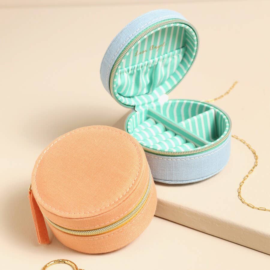 Round Linen travel Jewelry Case- Tangerine