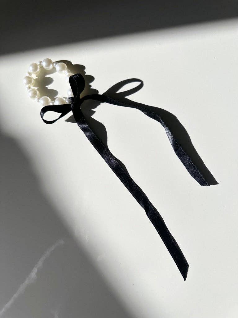 Handmade Petite Bow Pearl Hair Tie