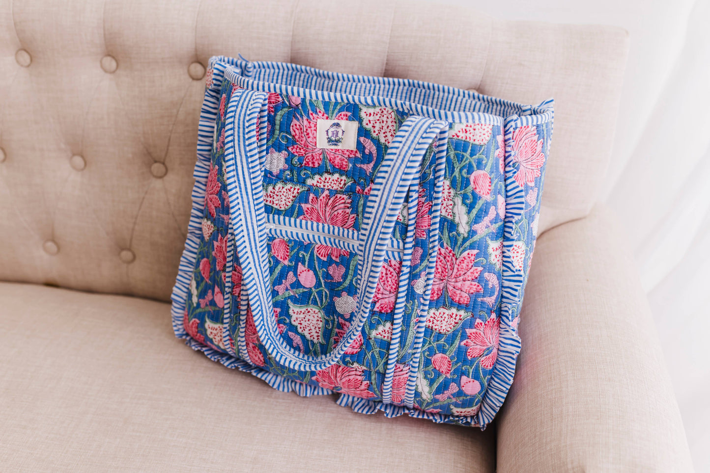Seascape | Large Quilted Ruffle Tote Bag
