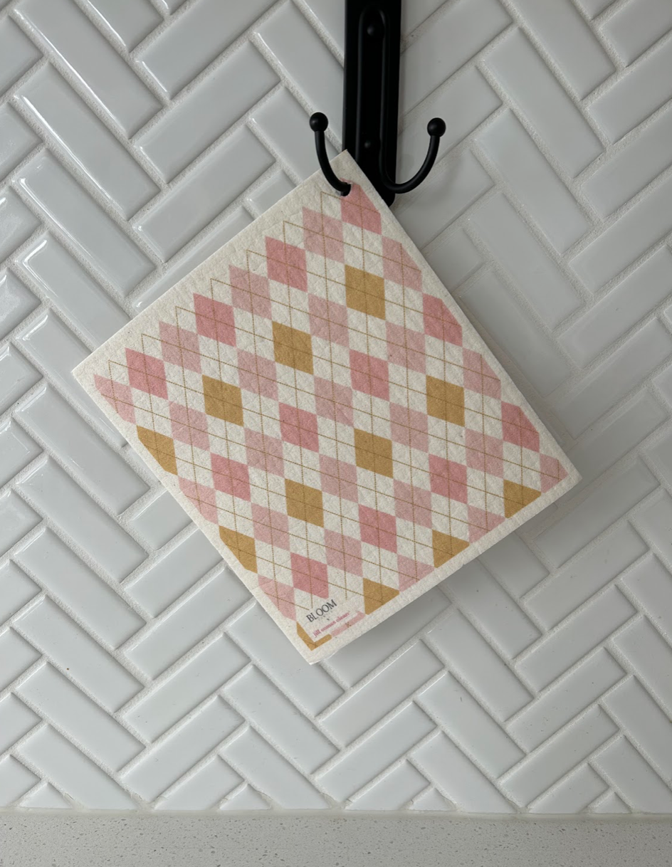 Pink Argyle Swedish Dishcloth