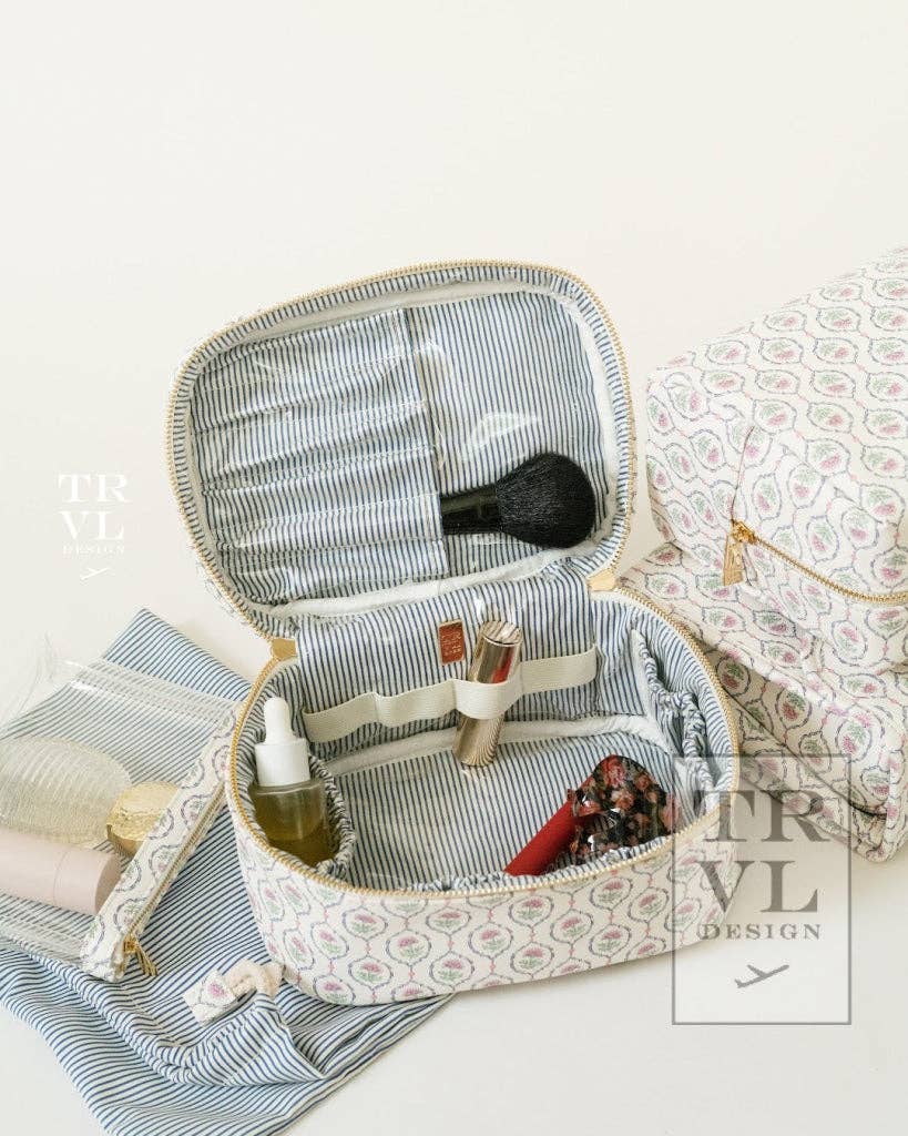 Luxe Cosmetic Bag With Navy Pinstripe Line
