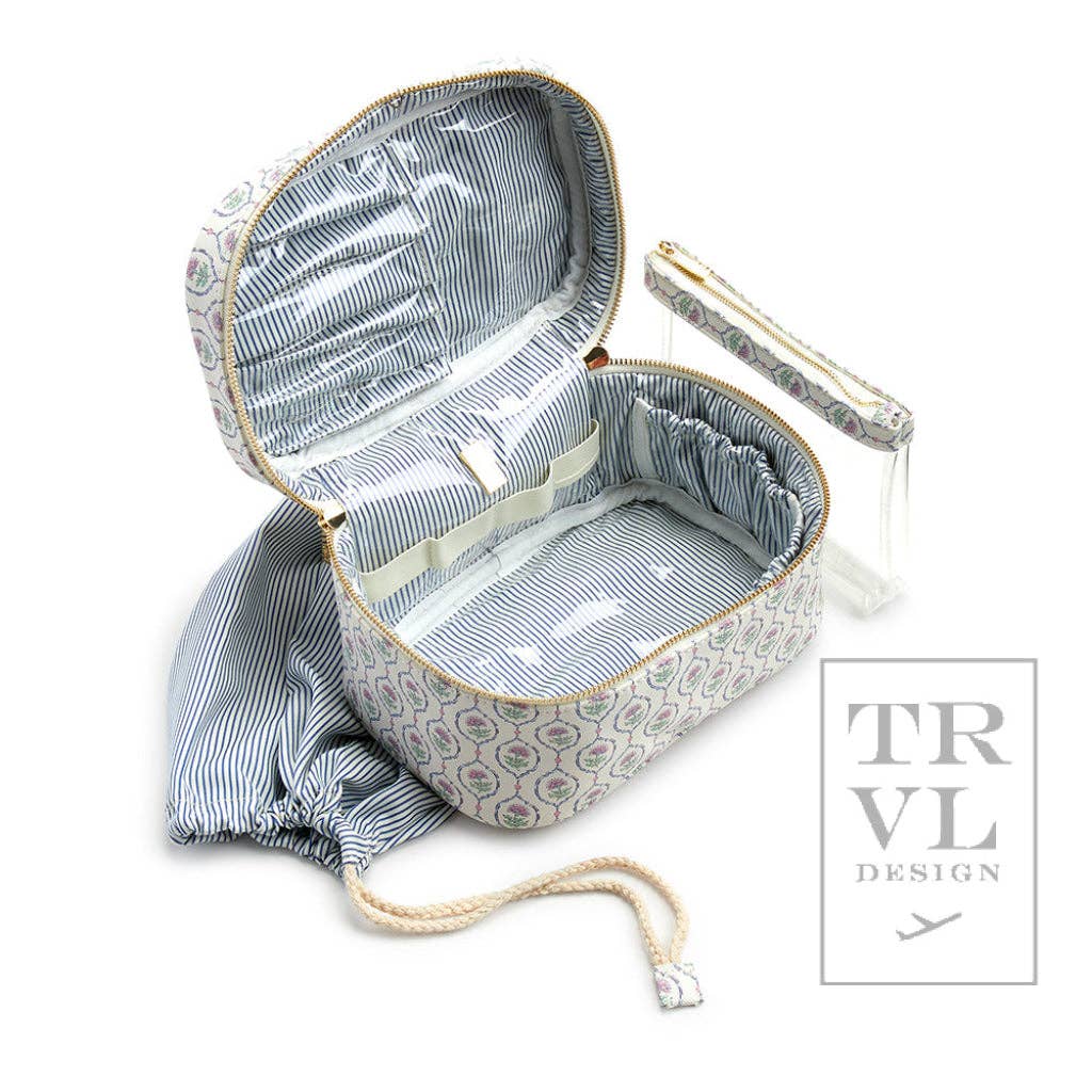Luxe Cosmetic Bag With Navy Pinstripe Line