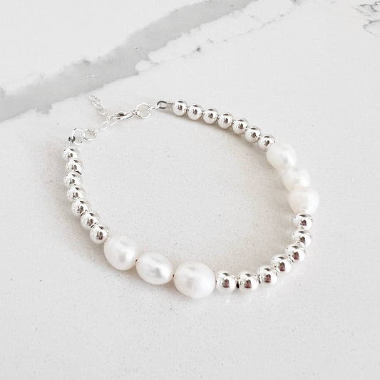 Luxe Pearl Beaded Bracelet - Sterling Silver