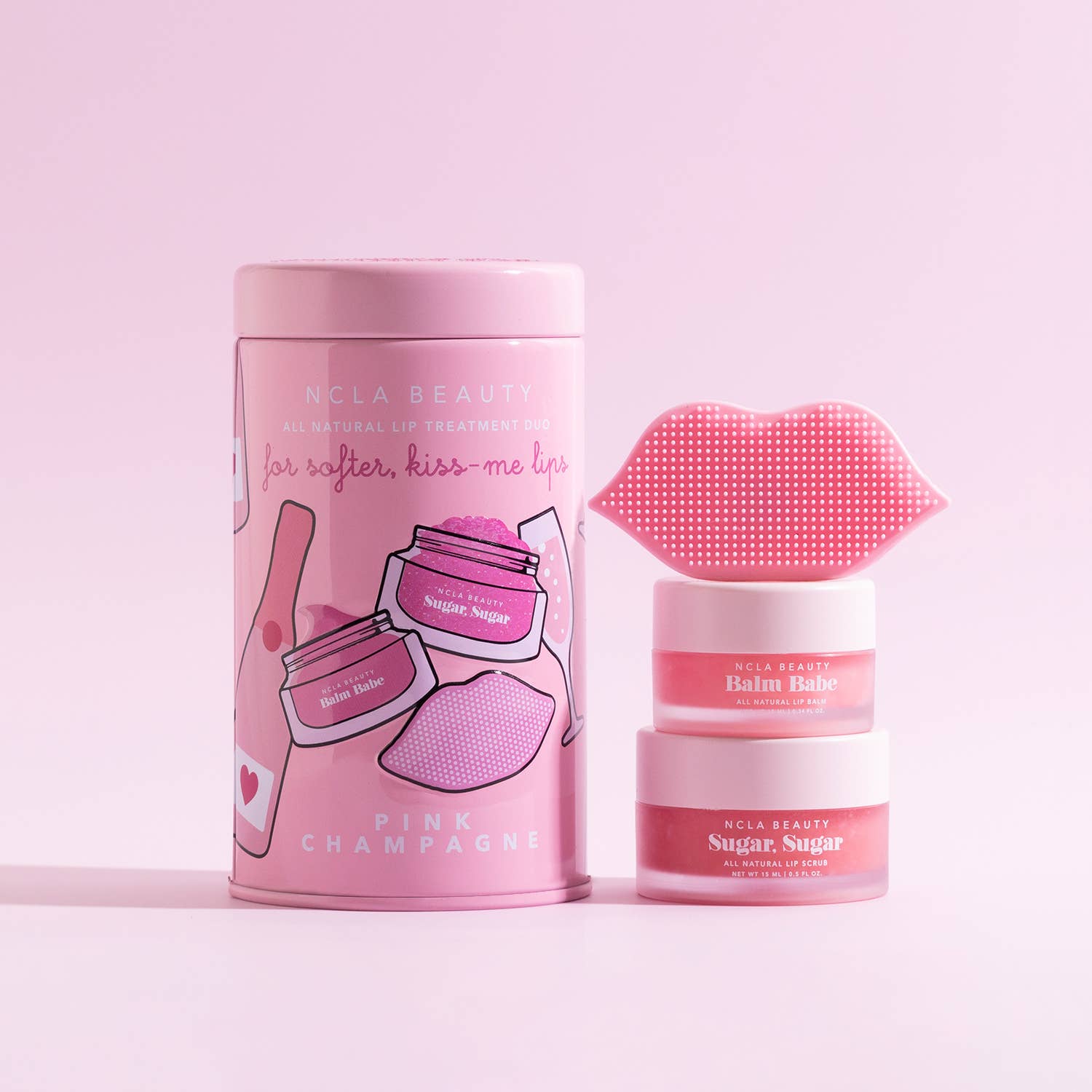 Pink Champagne Lip Care Set + Lip Scrubber – Honey