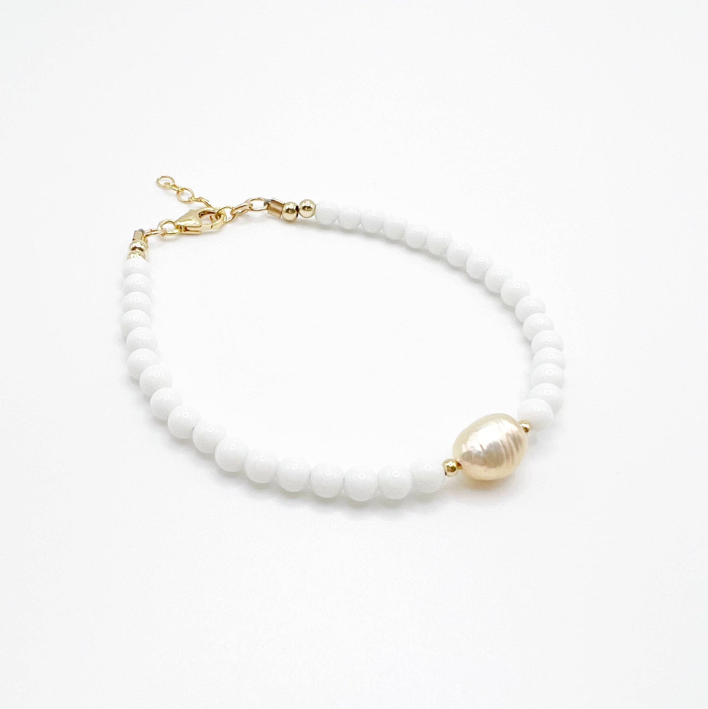 Sunrise Dainty White Jade Pearl Beaded Gold Filled Bracelet