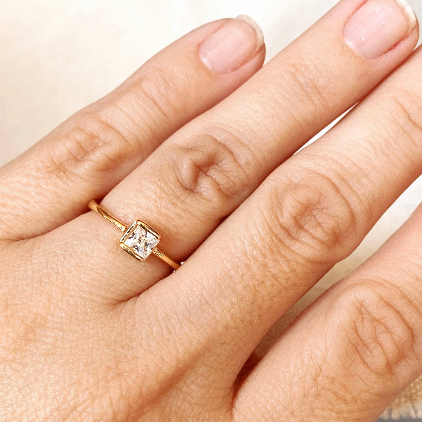 Dainty 18k Gold Filled Square Solitaire Ring