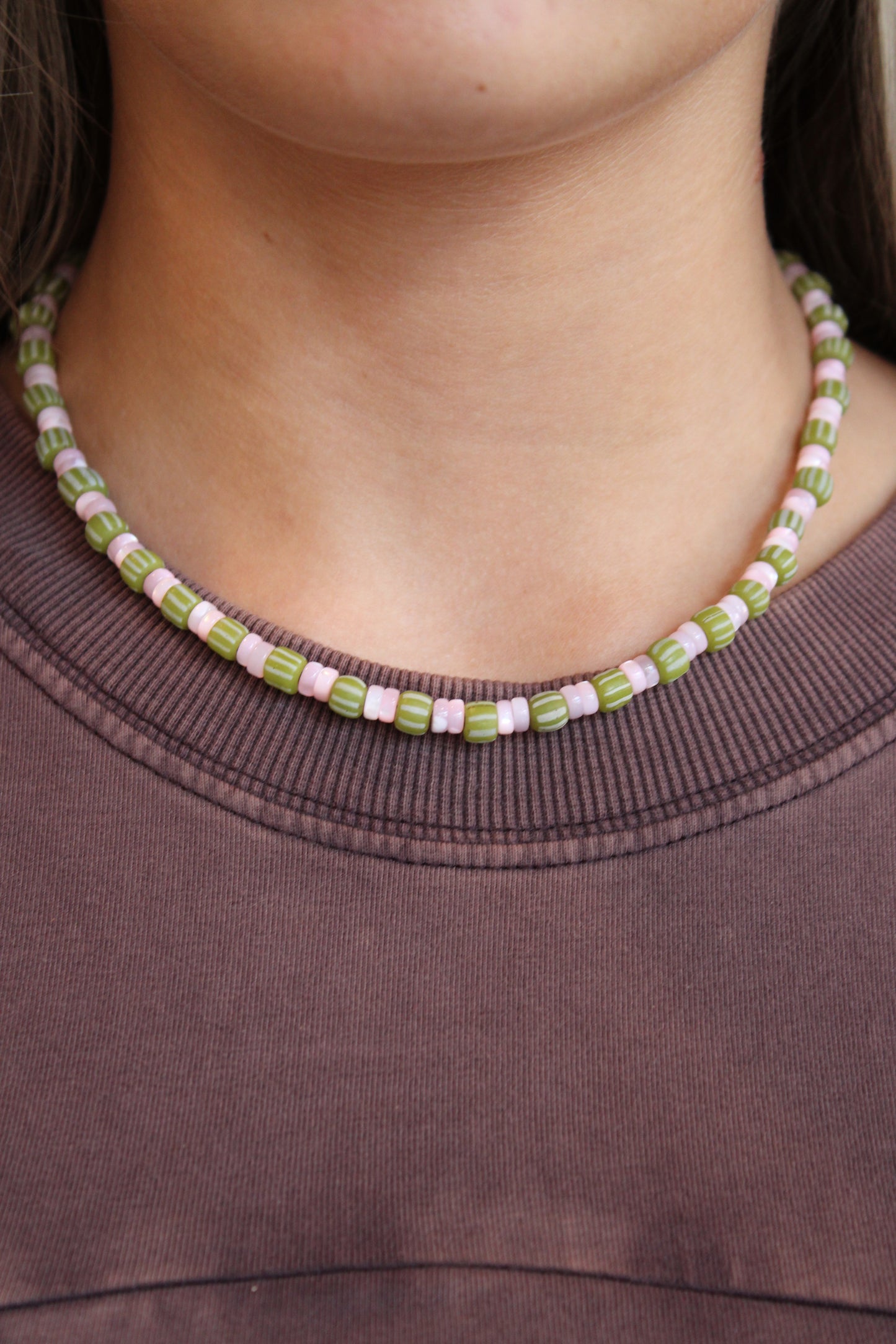 Olive Berry Striped Necklace