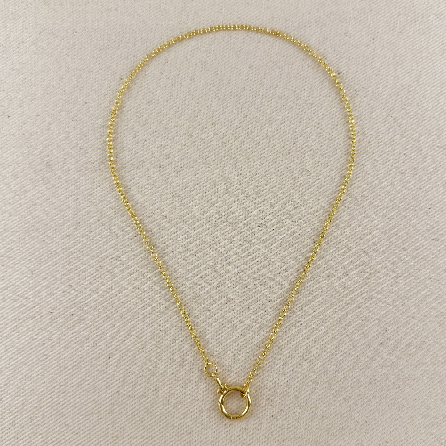 18k Gold Filled Rolo Chain With Round Clicker Clasp Necklace