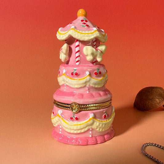 Pink Carousel Cake Hand Painted Trinket Box