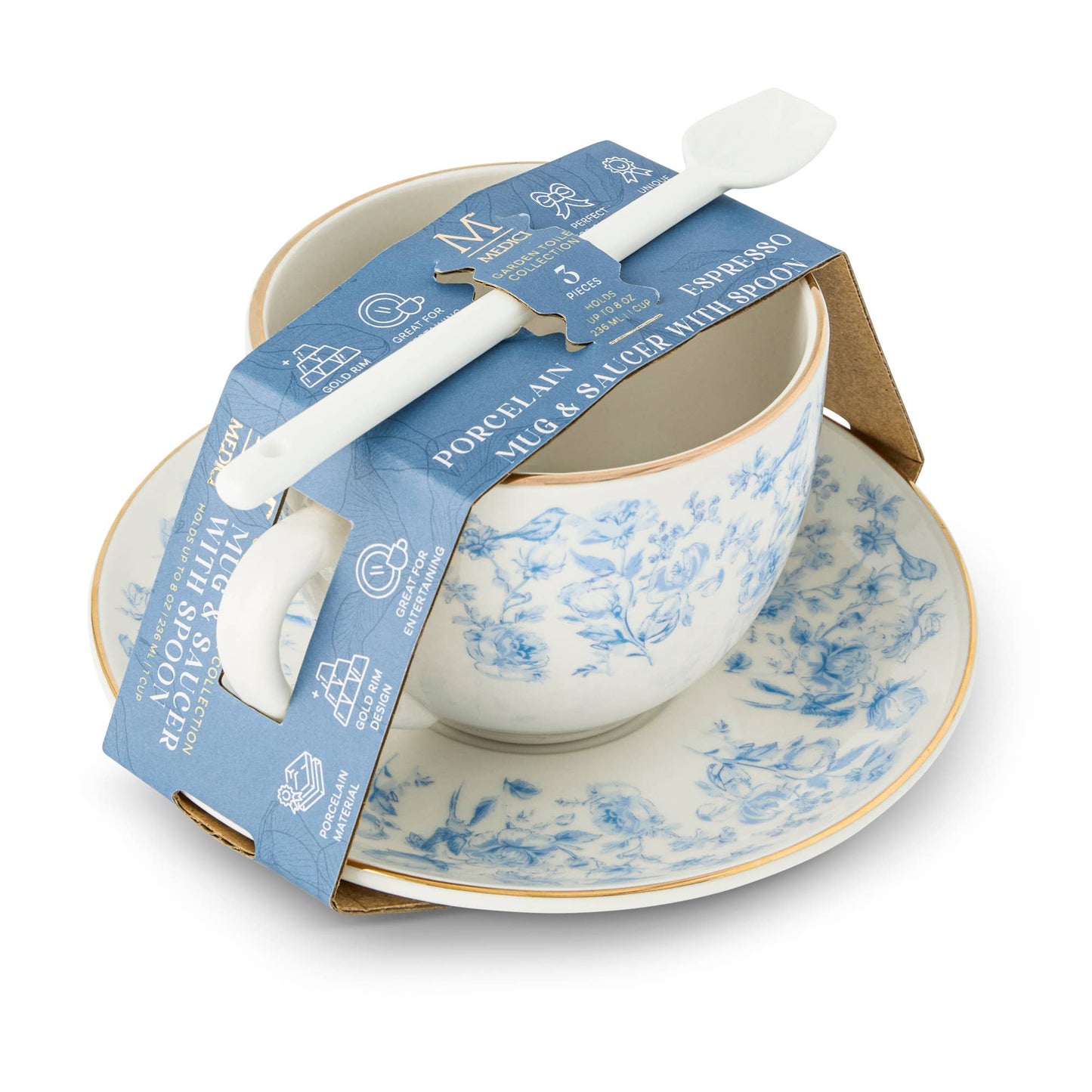 3pc 8oz Garden Toile Espresso Set - Blue