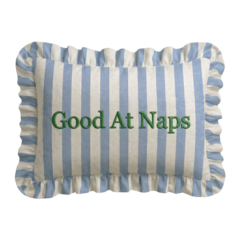 "Naps" Ruffled Embroidered Pillow | Statement Pillow
