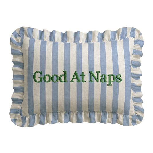 "Naps" Ruffled Embroidered Pillow | Statement Pillow