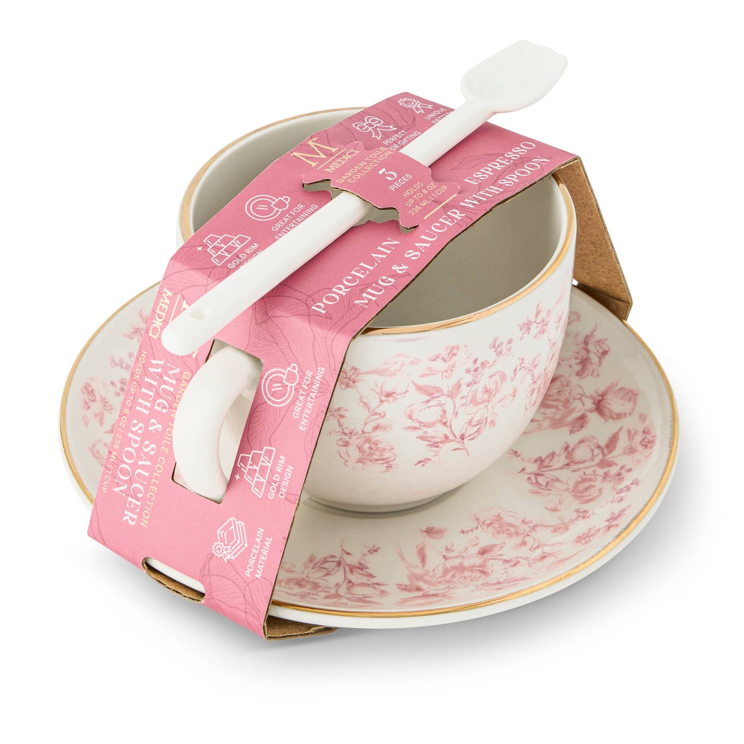 3pc 8oz Garden Toile Espresso Set - Blush