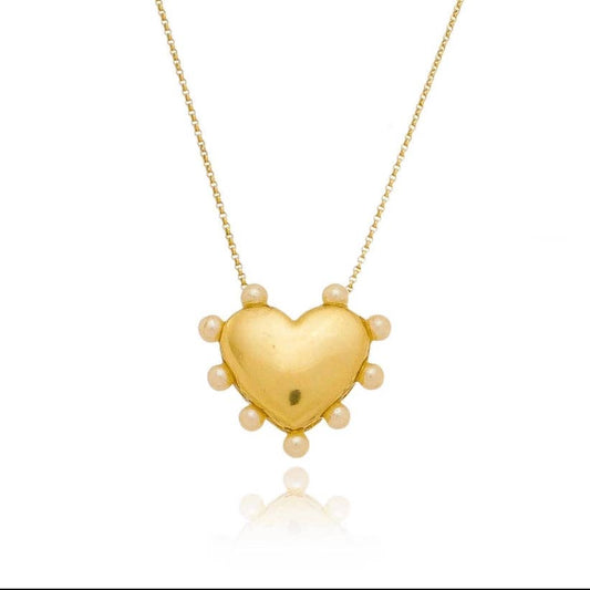 18k Gold Filled Heart With Pearls Necklace