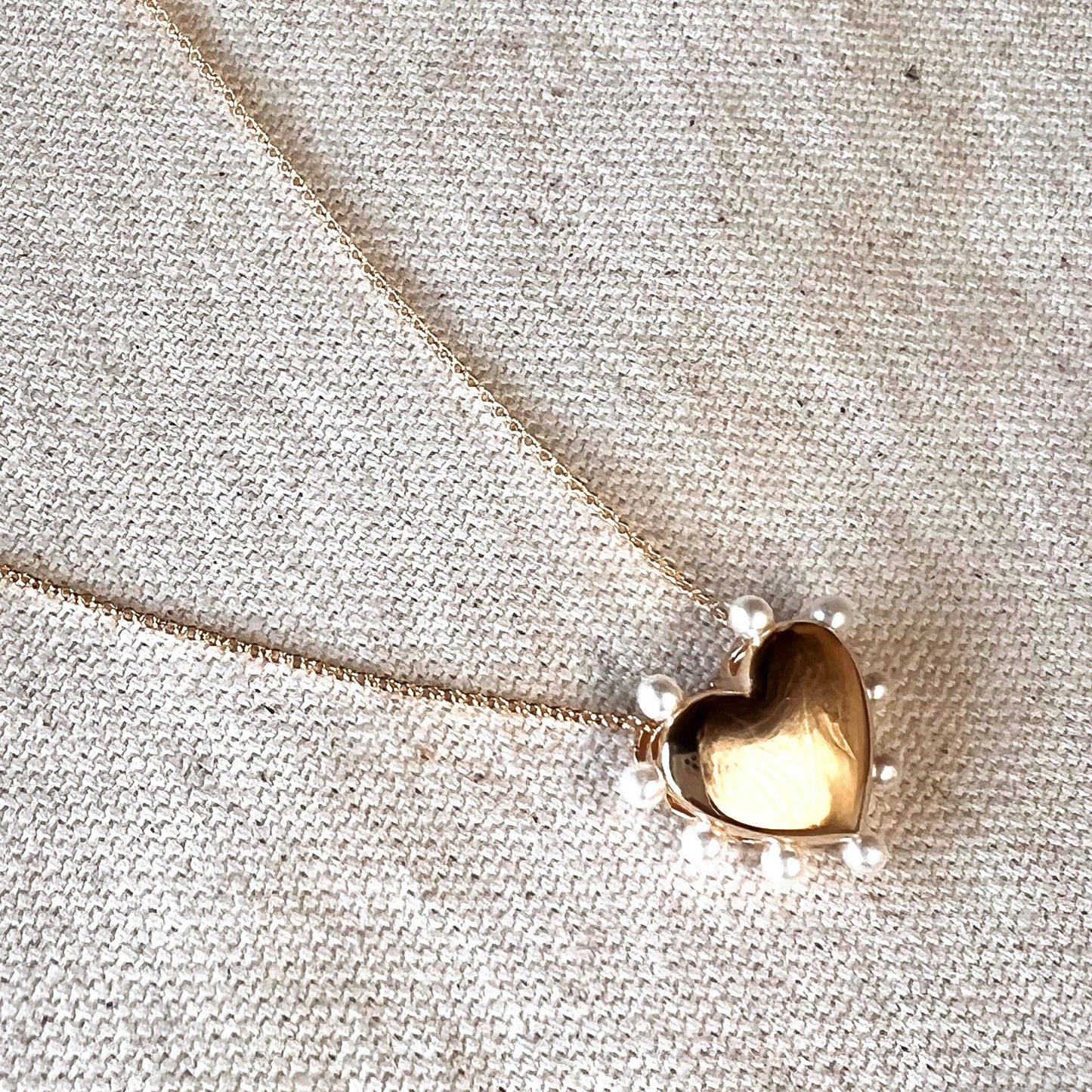 18k Gold Filled Heart With Pearls Necklace