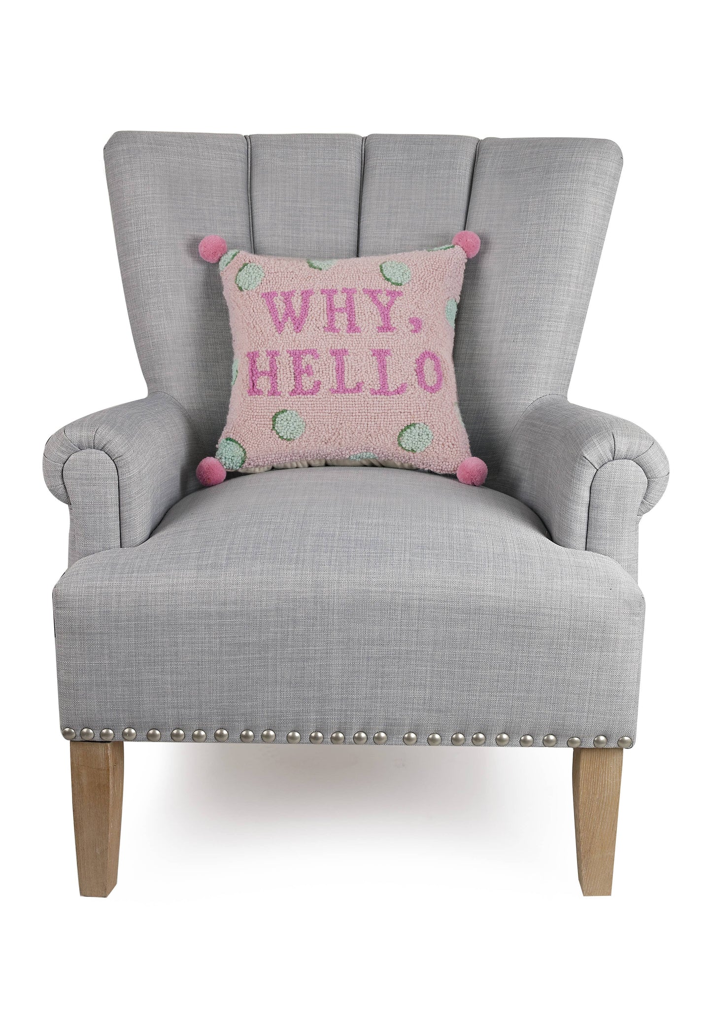 Why Hello w/Pom Poms Hook Pillow