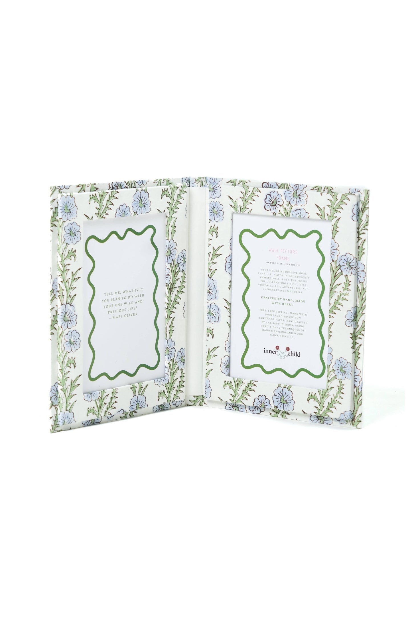 Blockprint Picture Frame Folding Book, 4x6 in Forget-Me-Not