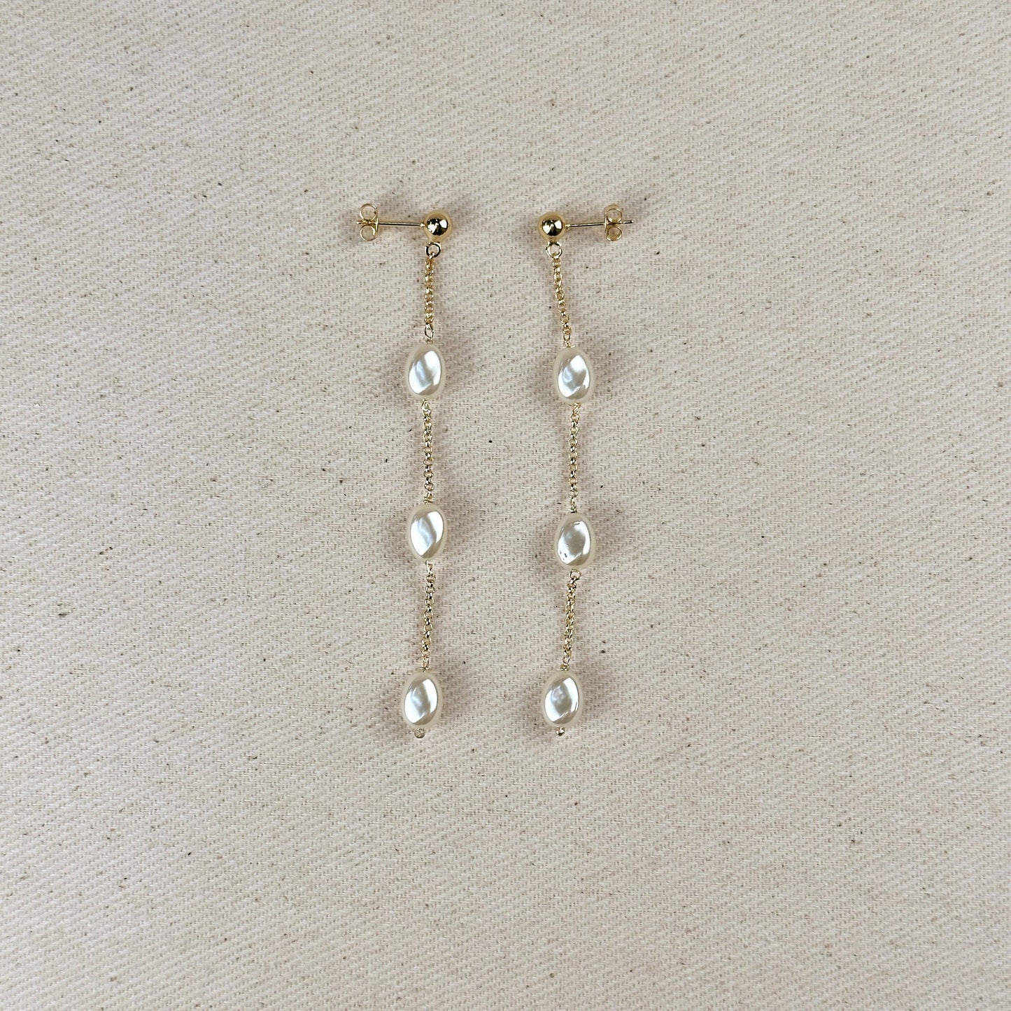 18k Gold Filled Spaced Baroque Pearl Drop Earrings