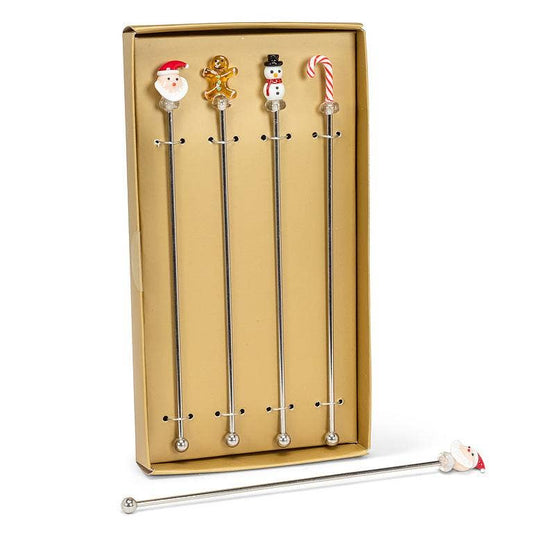 Set of 4 Holiday Icon Swizzle Sticks-8"L