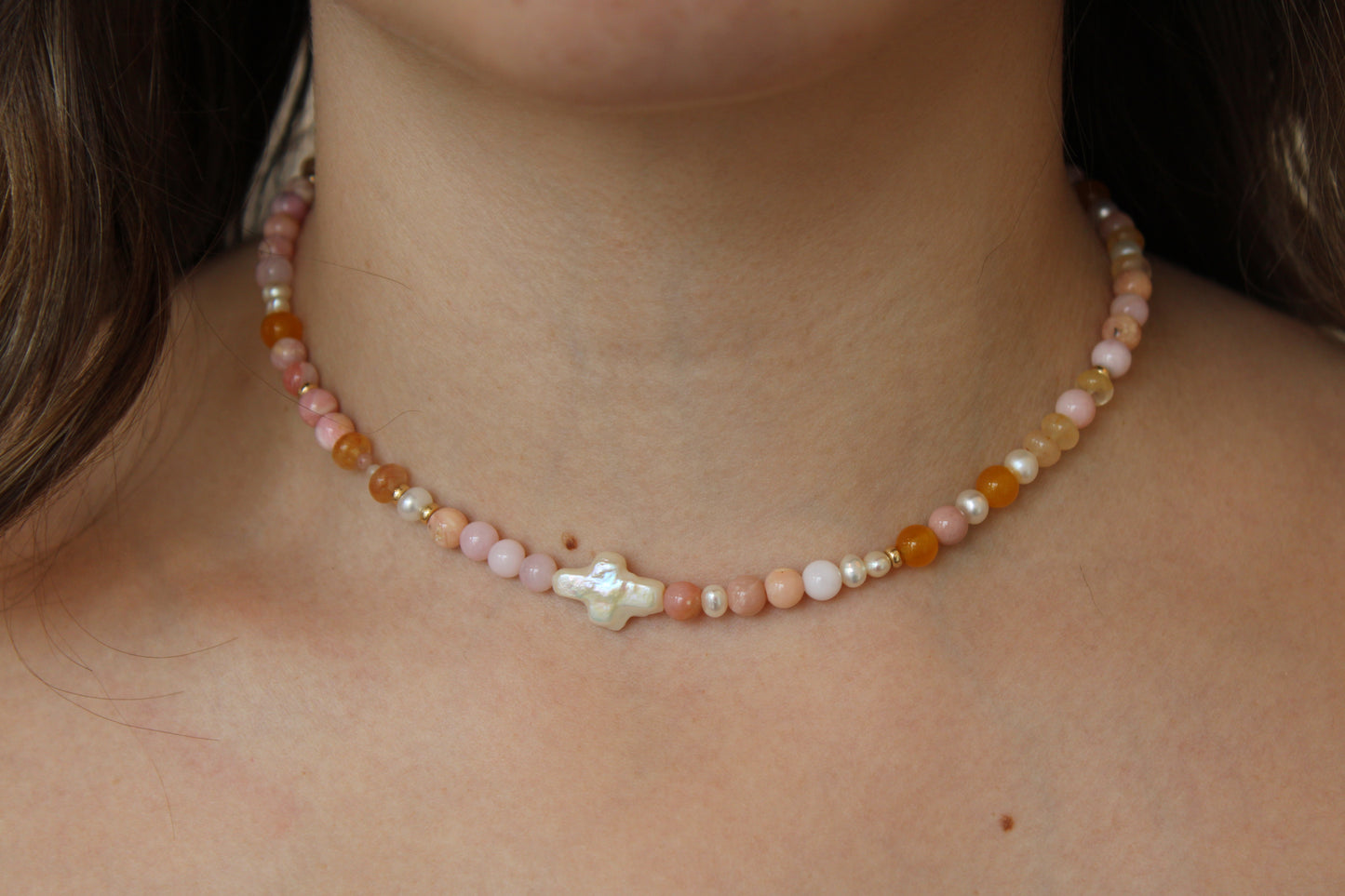 Opal & Pearl Cross Necklace