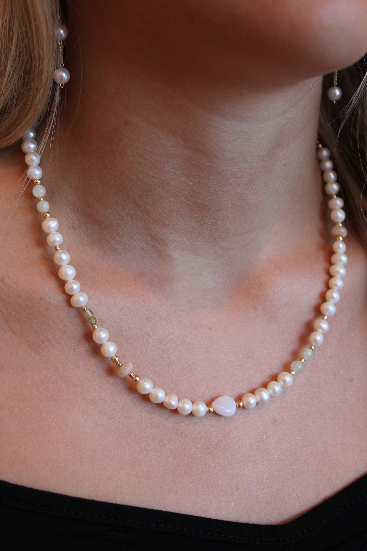 Freshwater Pearl + Opal Necklace
