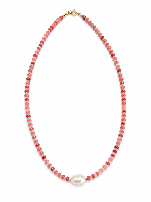 Strawberry Sugar Gemstone Necklace - Pink Jade