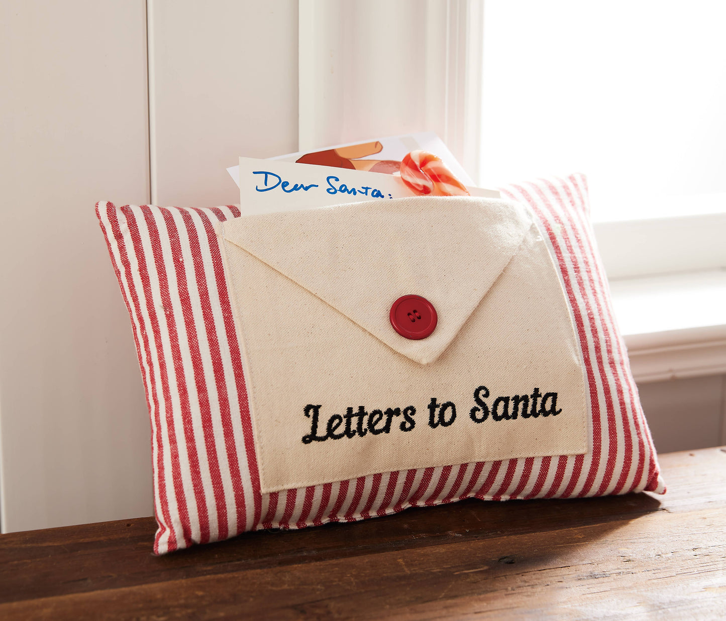 Letter To Santa Embroidered Words w/Button Encloser Pillow