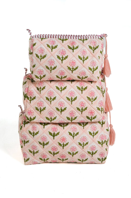 Mona Blockprint Makeup Bag in Pink